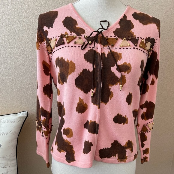 christine rotelli pink cardigan cow print medium - Picture 5 of 7